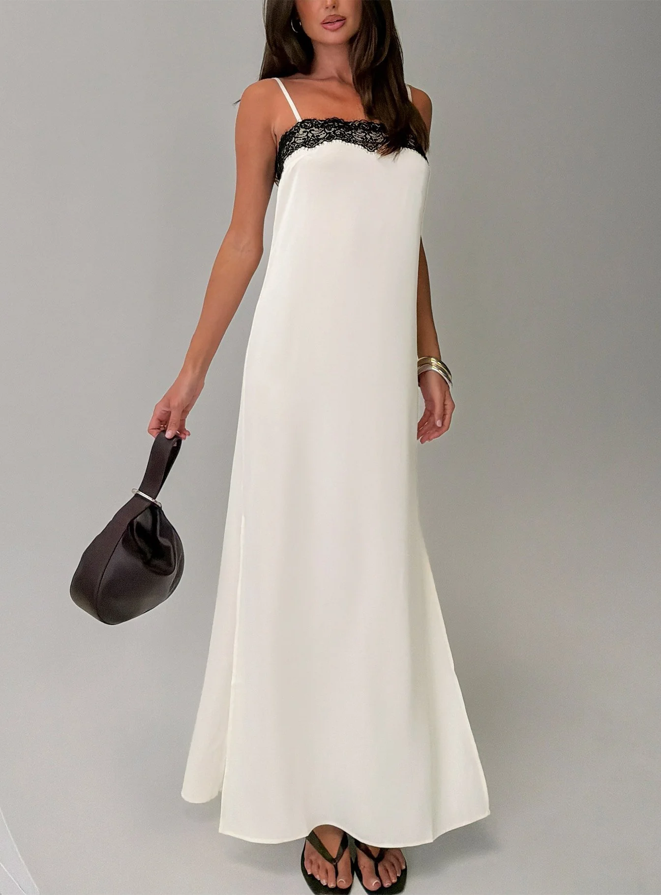 Daesa Lace Maxi Dress Cream / Black