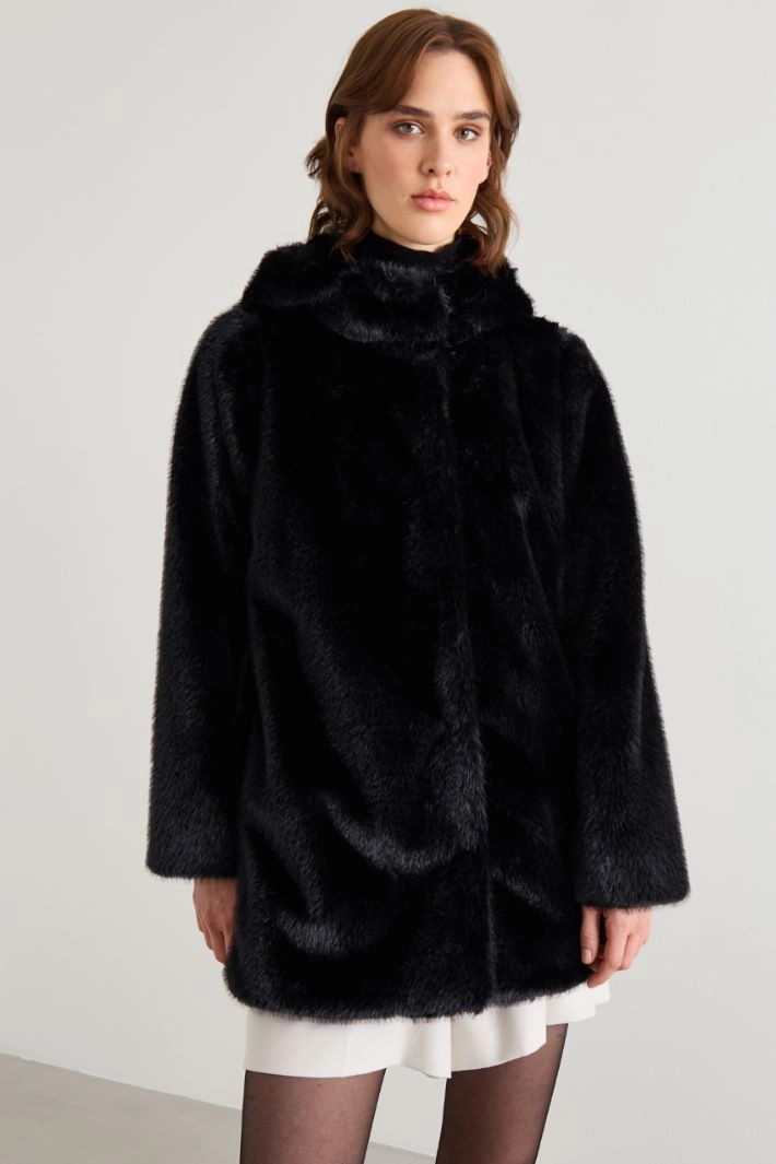 Caban with hood - BLACK