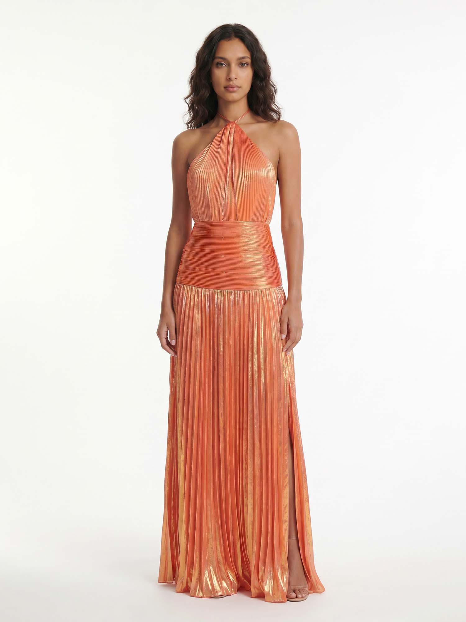 Halter Pleated Flow Maxi Dress