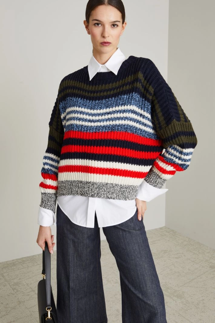Boxy fit pure wool sweater - BLUE GREEN RED