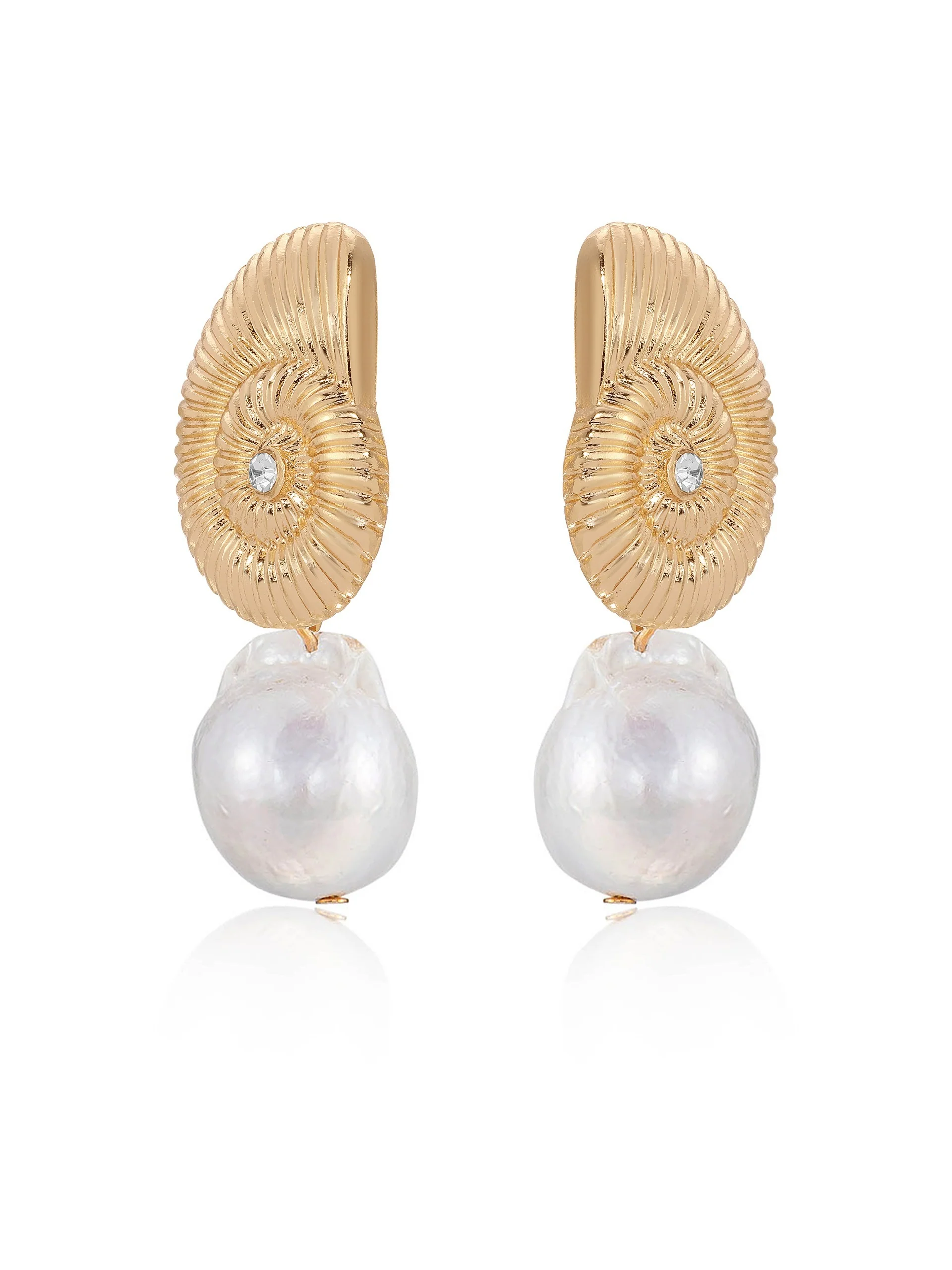 Nautilus Shell Freshwater Pearl Earrings