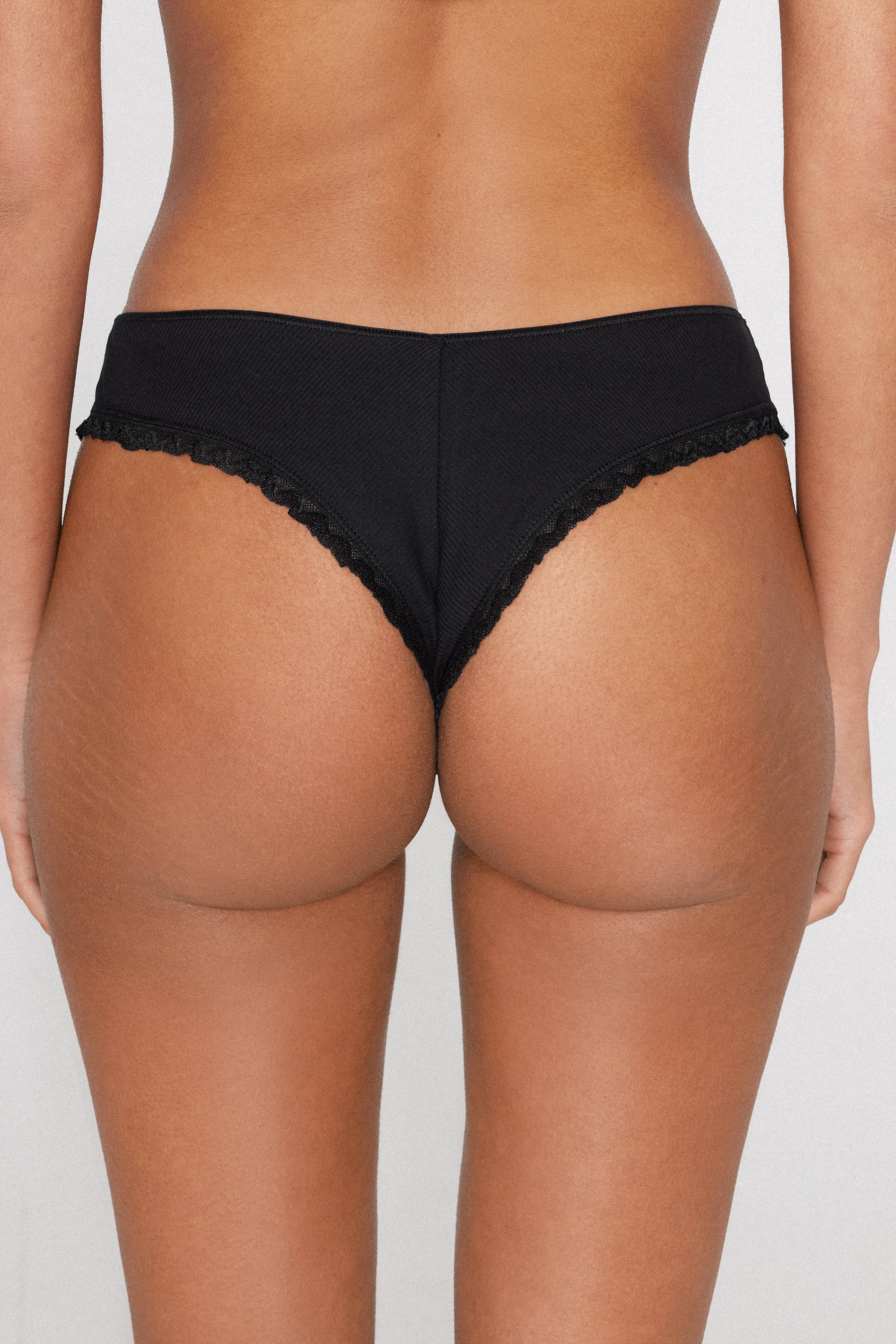 Ribbed Cotton Brazilian Briefs with Embroidery