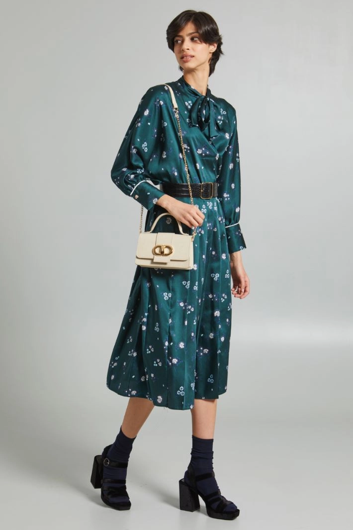 Foulard-embellished twill blouse - GREEN BLUE