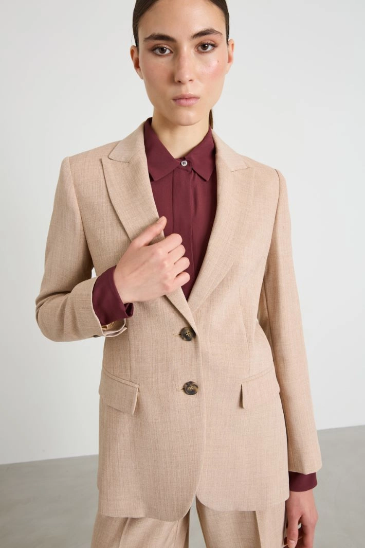 Basketweave melange blazer - BEIGE