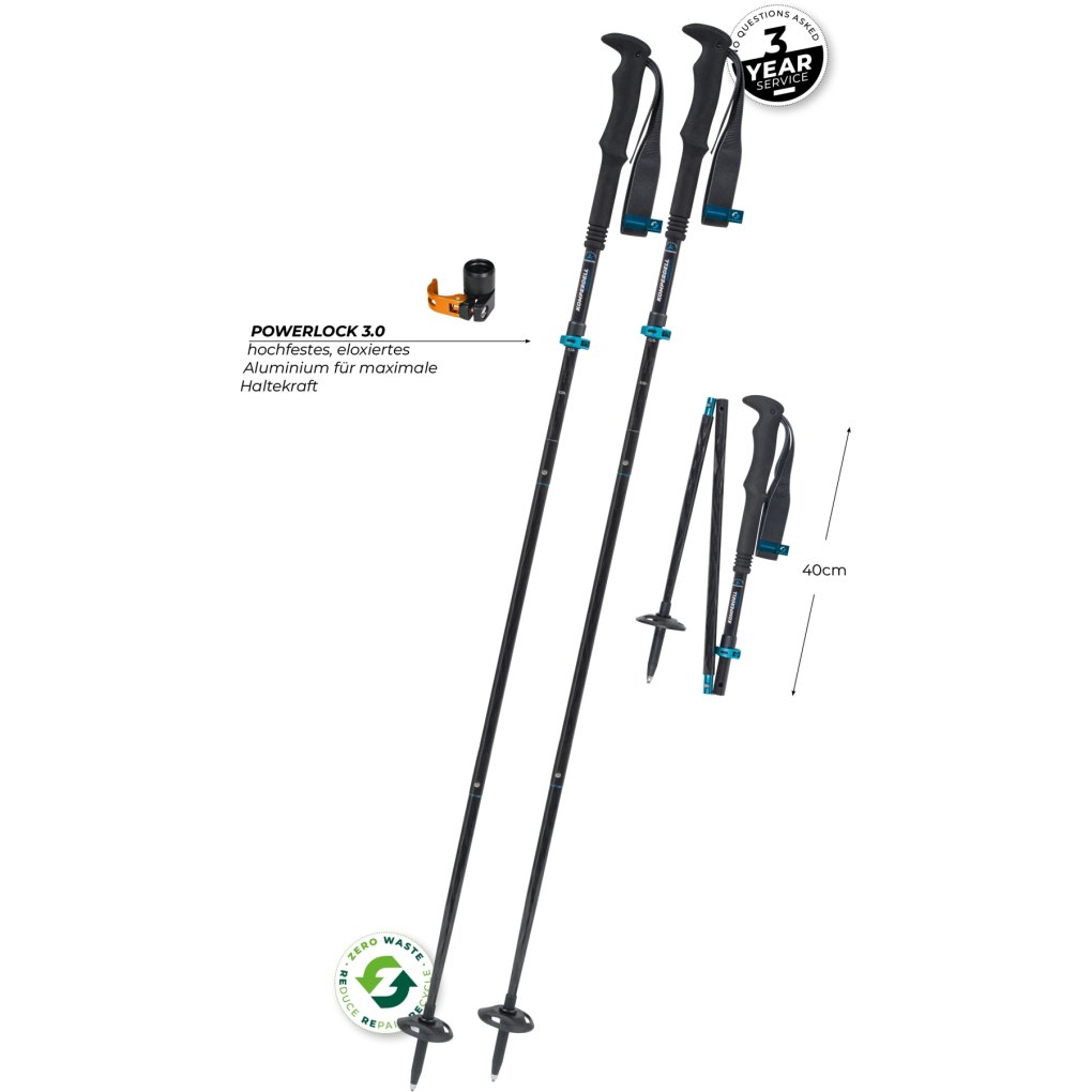 Komperdell FX Lite Carbon Vario Approach Trekking Poles (Pair) - blue
