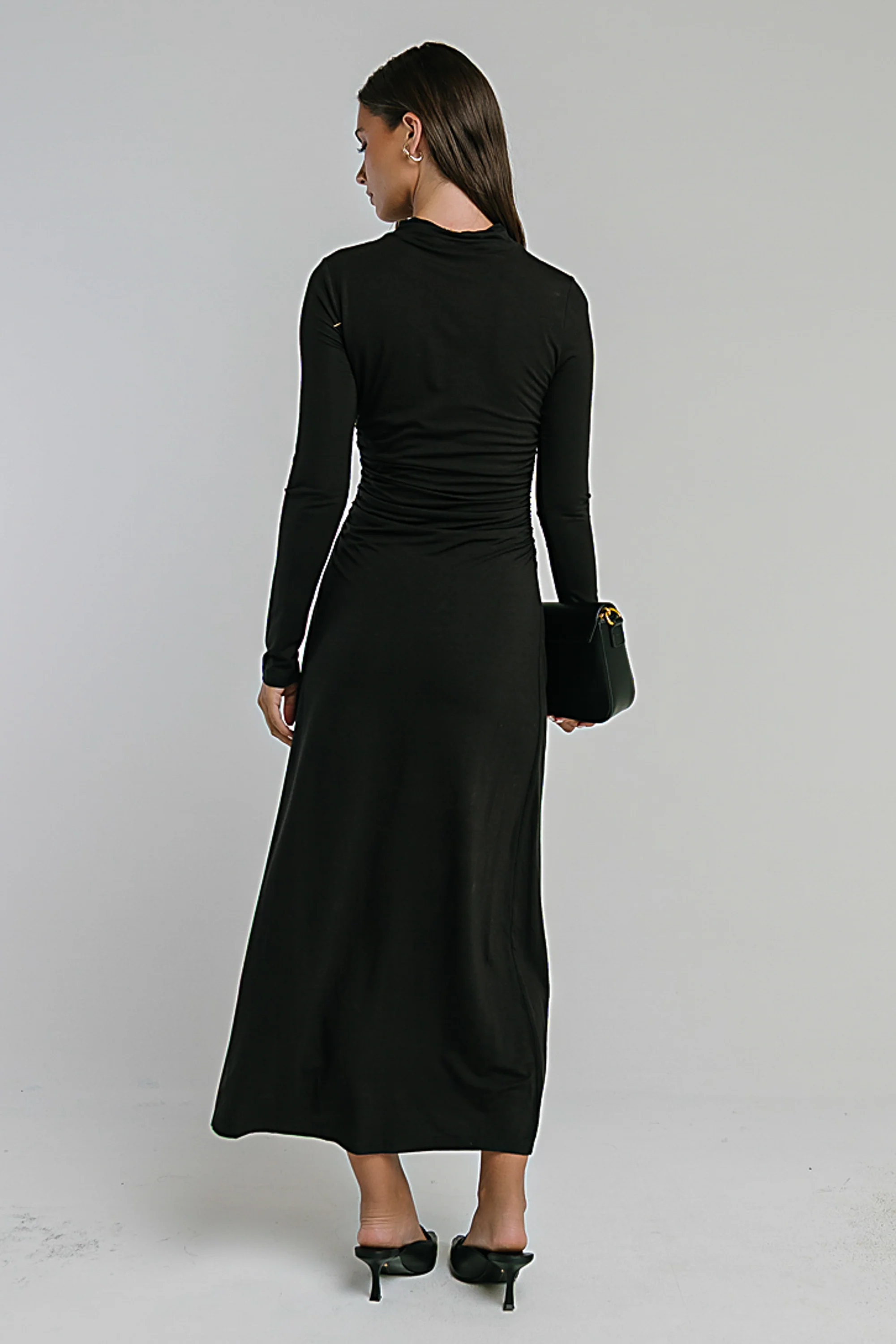 Ruth Ruched Midi Dress in Black