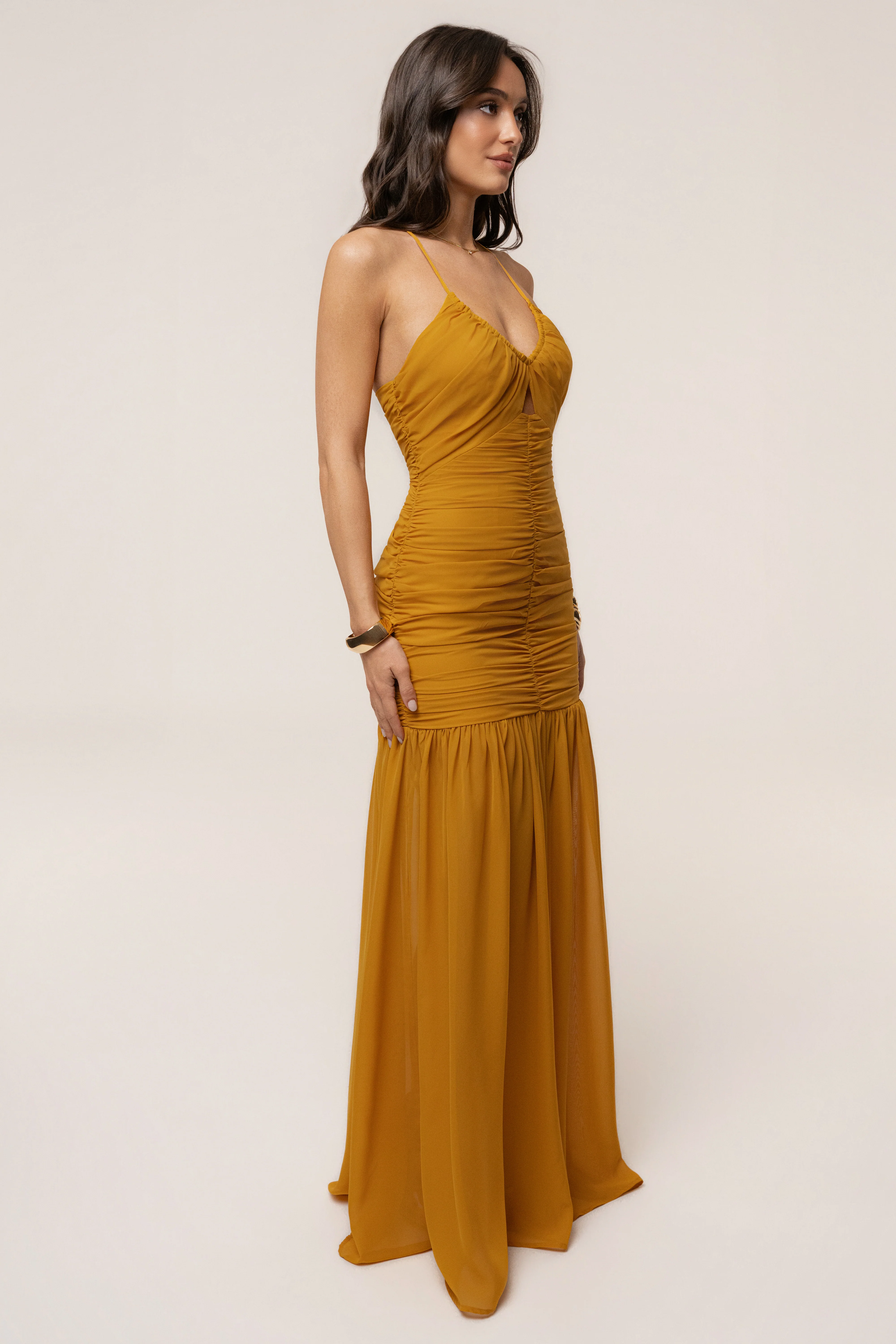 Mustard Vienna Chiffon Maxi Dress