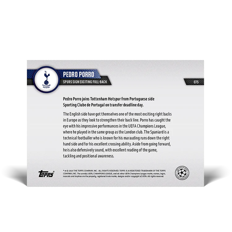 Topps UK - Spurs sign exciting full-back - UCL TOPPS NOW® Card #75