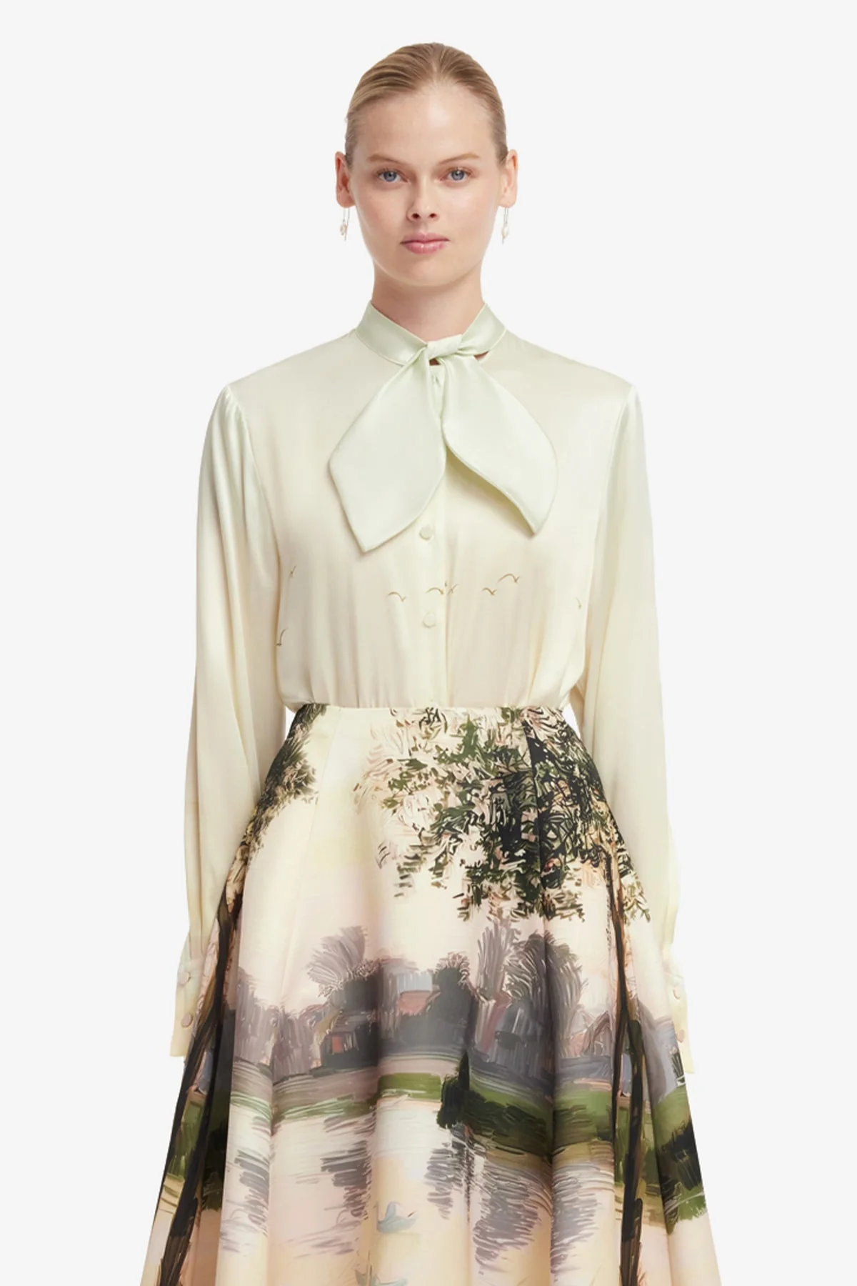 Cora Bow Blouse - Serene Print