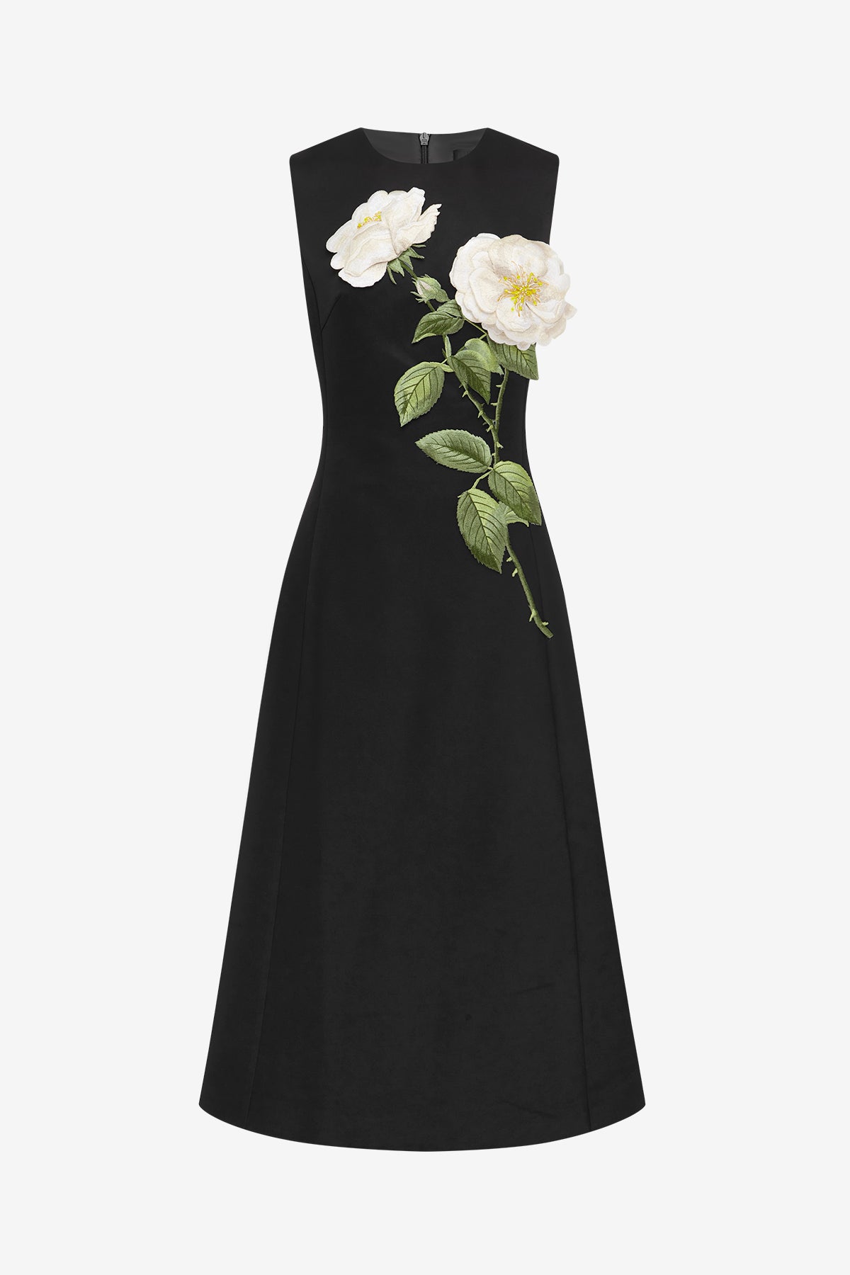 Cleo Embellished Sleeveless Midi Dress - White Rose Print