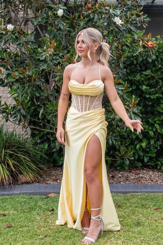 Sage Satin Cowl Neck Mermaid Formal Dress