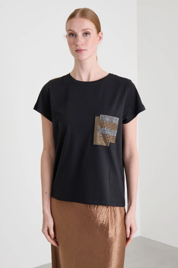 Rhinestone-detailed T-shirt - BLACK