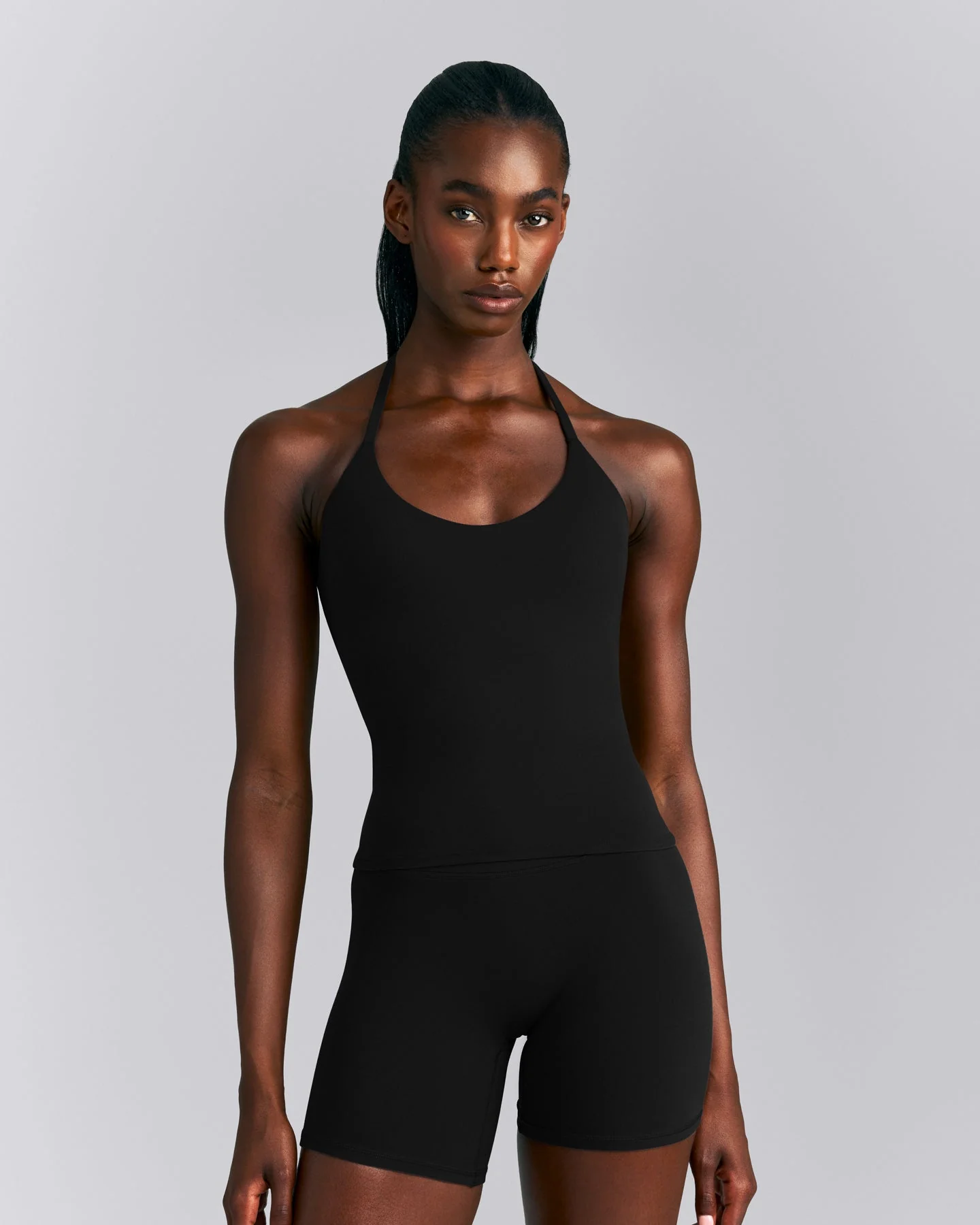 SoftMotion™ Strappy Halter Neck Tank Top with Built in Bra Shelf New Branding | Black