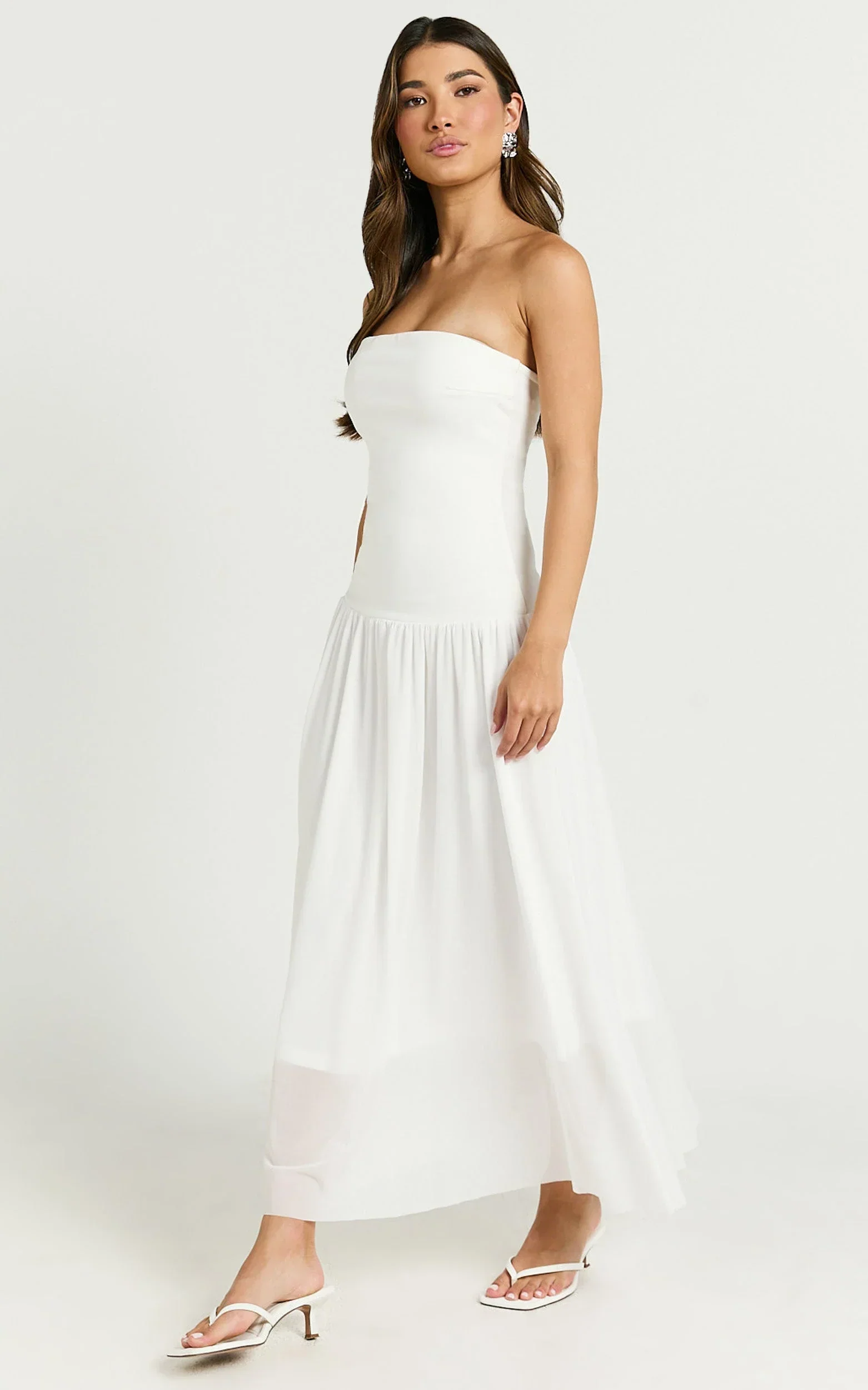Cherie Midi Dress - Strapless Drop Waist Dress in Ivory