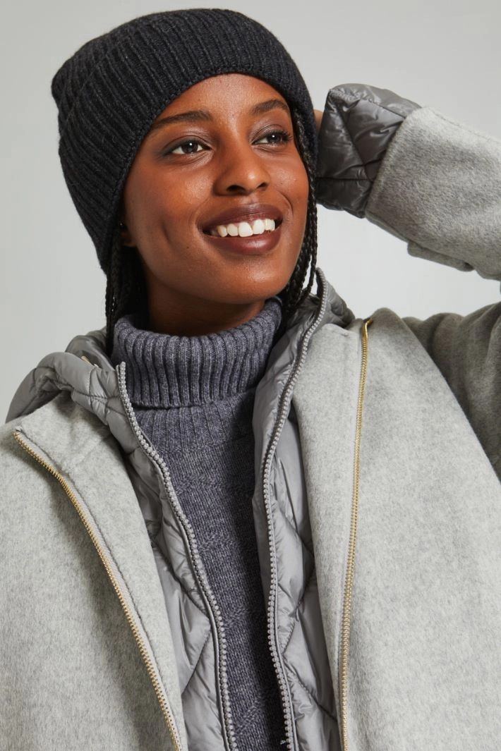 Turn-up beanie hat - ANTHRACITE