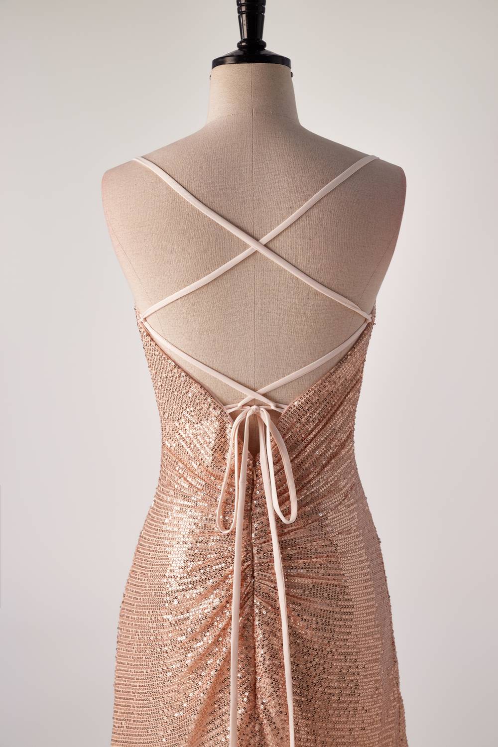 Champagne Sequin Pleated Mermaid Long Party Dress