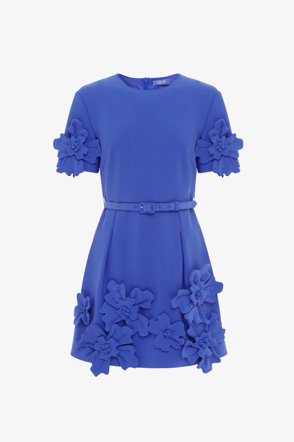Aurelie Floral Appliqué Short Sleeve Mini Dress - Lapis