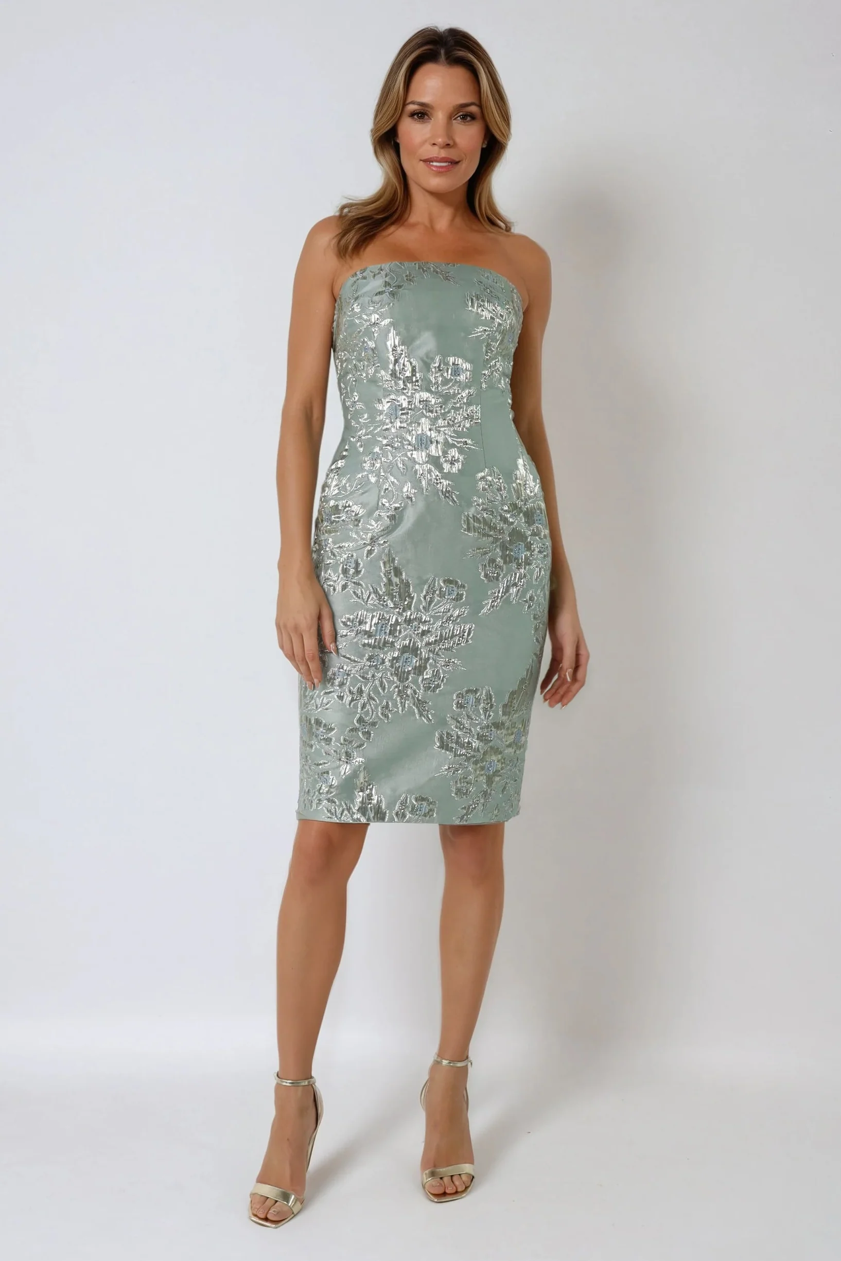 Strapless Sheath Brocade Gown