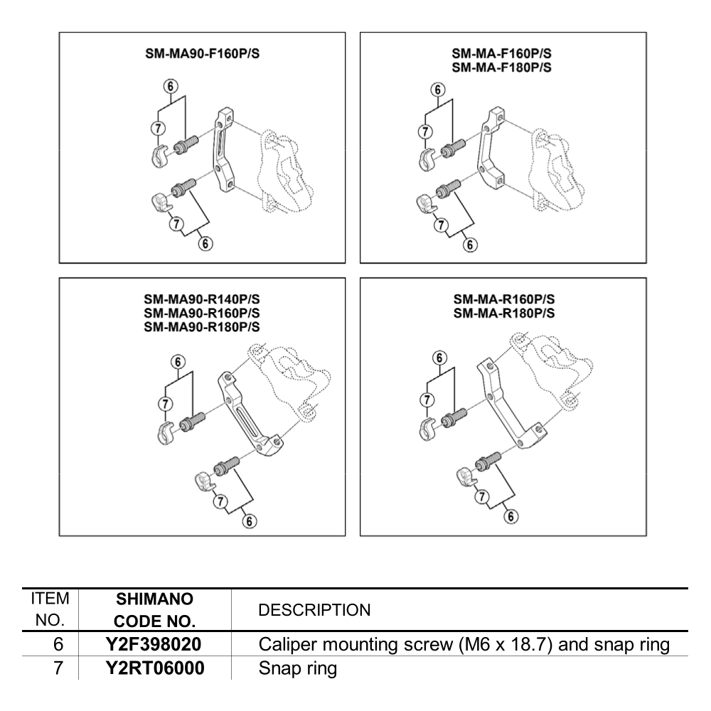 Shimano Brake Caliper Fixing Bolt - M6 x 18.7mm | with Snap Ring | Y2F398020