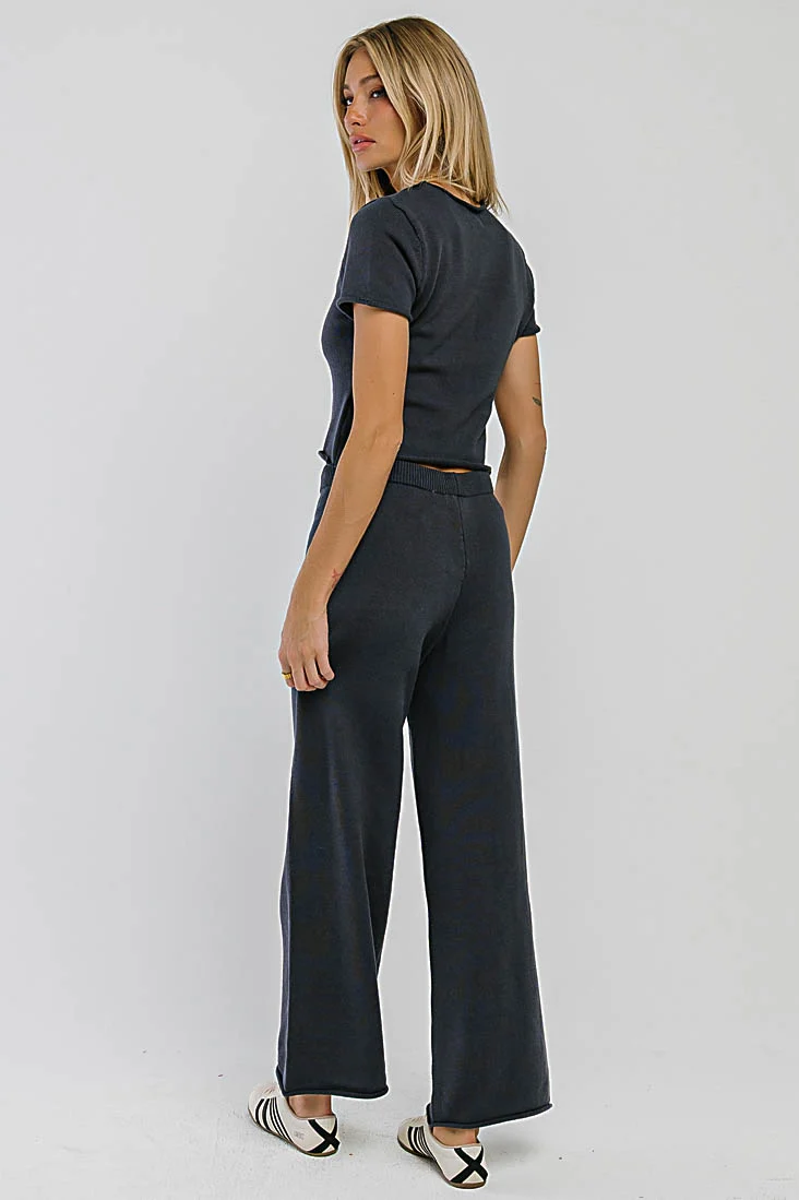 Jaxie Button Up Sweater Tee in Navy