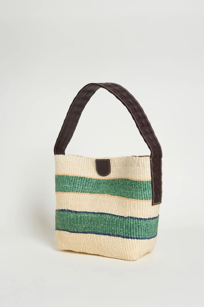 Natural rope and leather bucket bag - GREEN WHITE