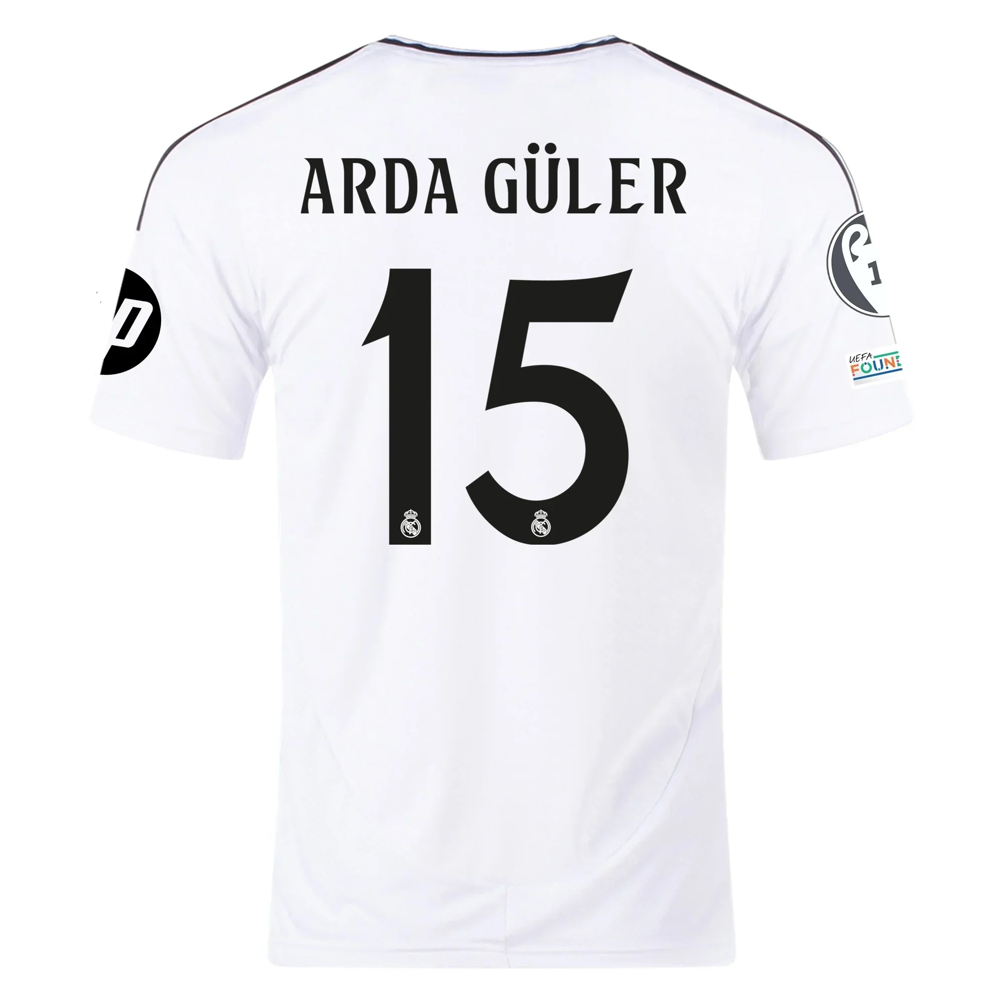 Real Madrid Arda Guler Home Jersey 24/25 w/ Champions League Patches (White/Black)