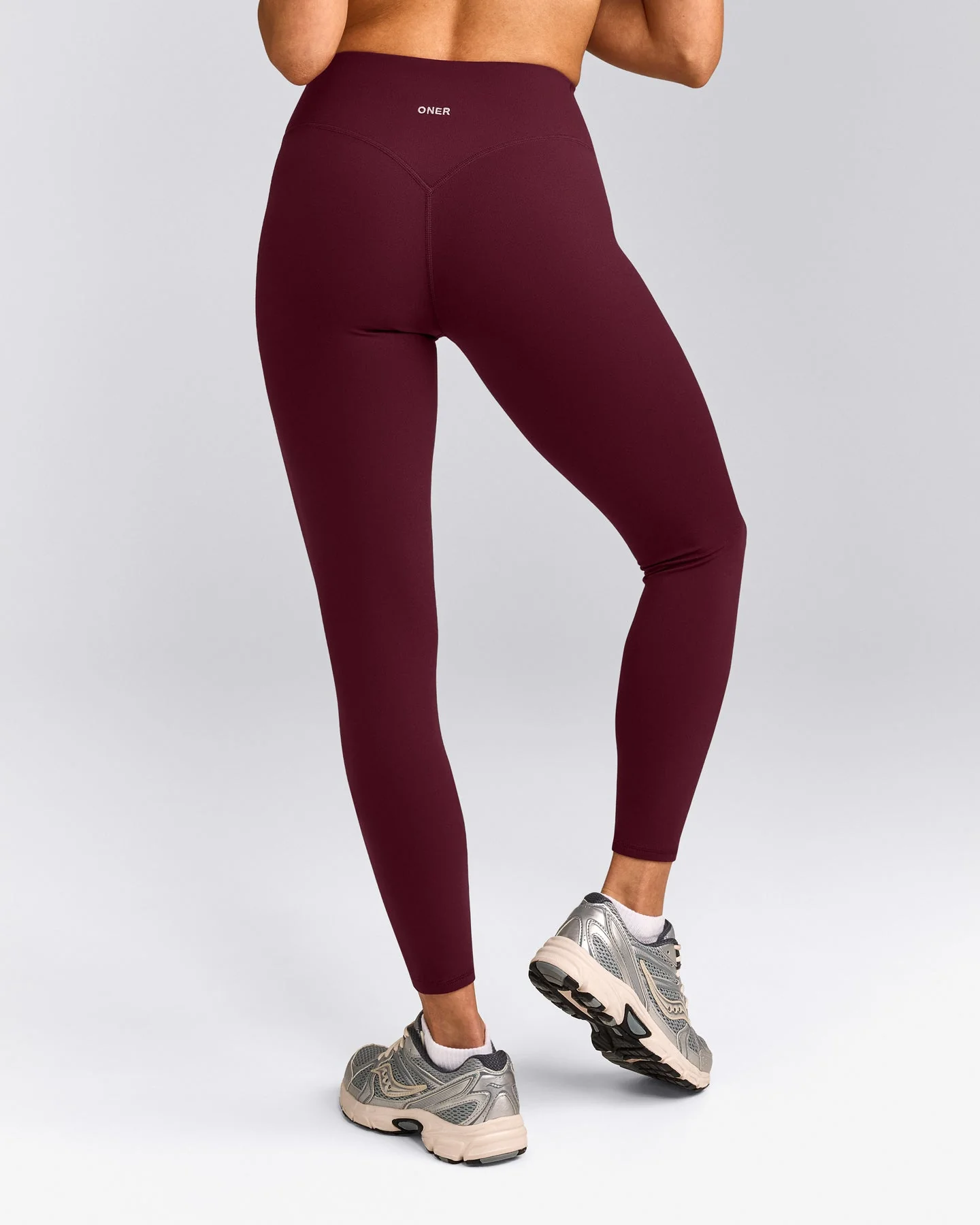 SoftMotion™ High Waisted Leggings with Grey Logo | Cherry Lacquer Purple
