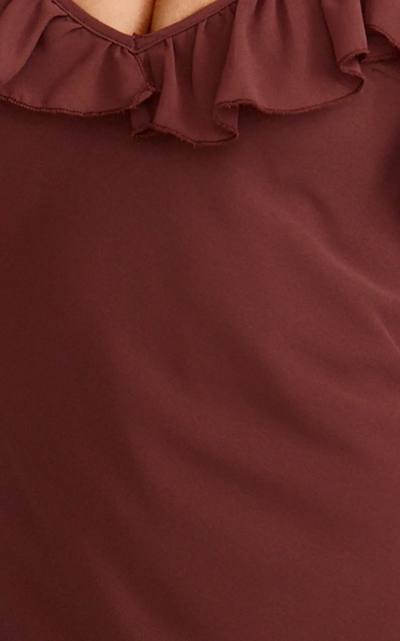 Riley Maxi Dress - Asymmetric Ruffle Detail Maxi Dress in Chocolate