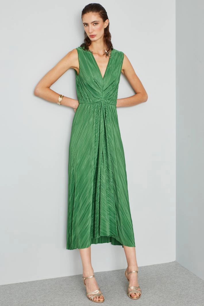 Long pleated jersey dress - GREEN