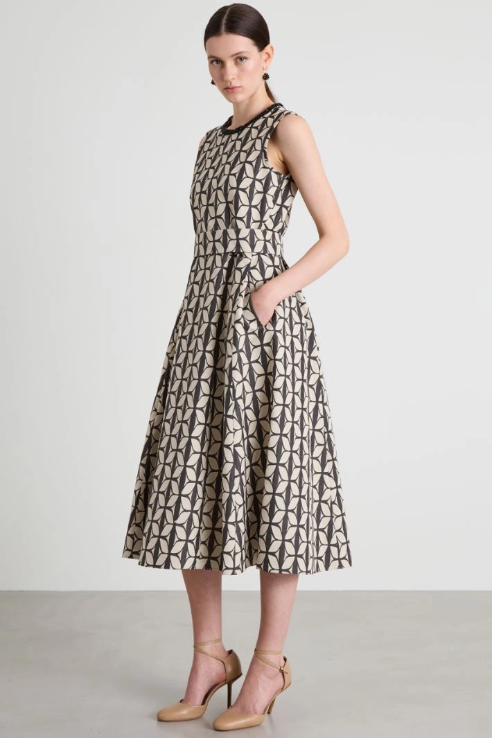 Cotton jacquard dress - BEIGE BLACK