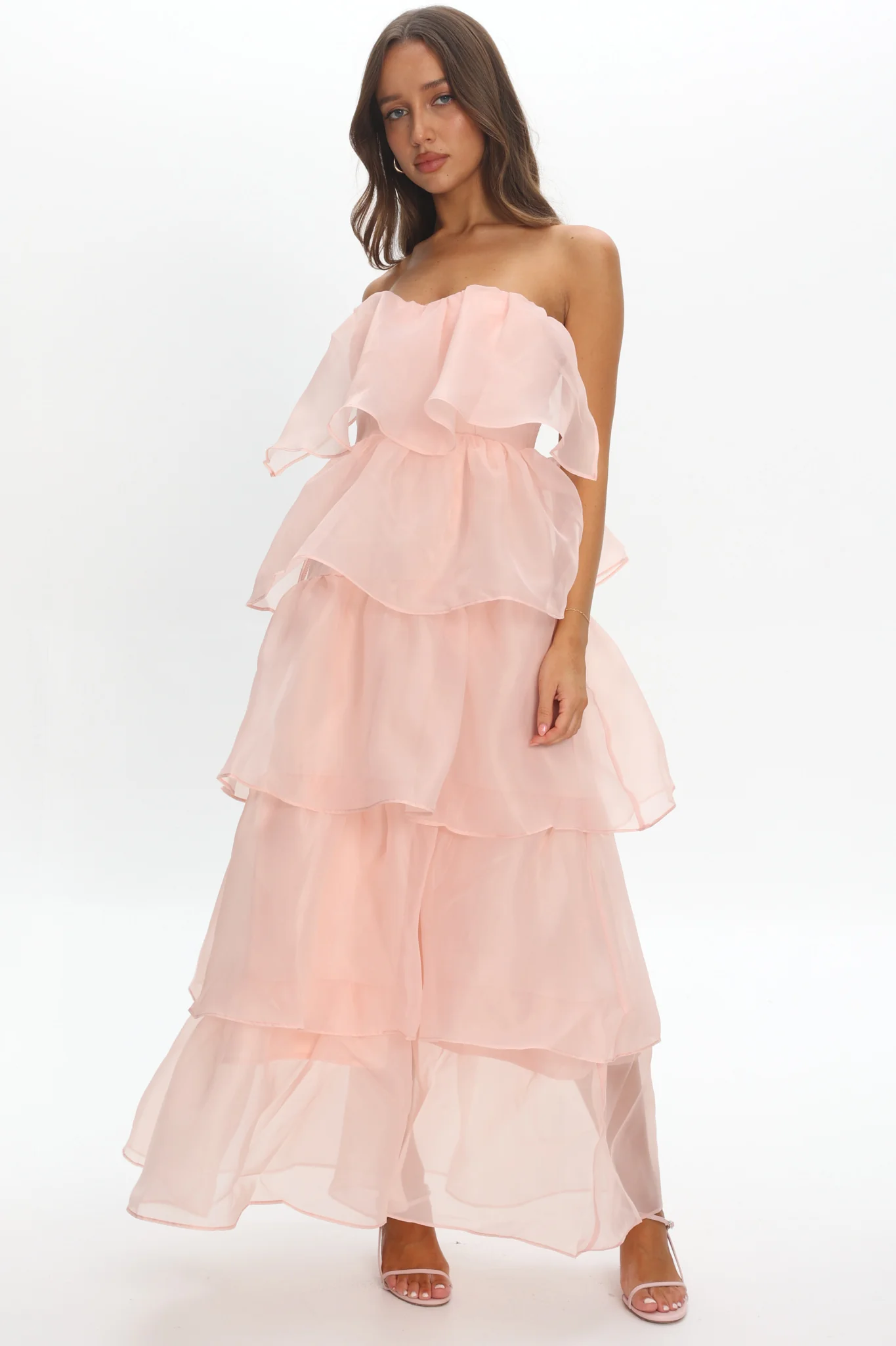 Behati Tiered Layer Midi Dress Pink