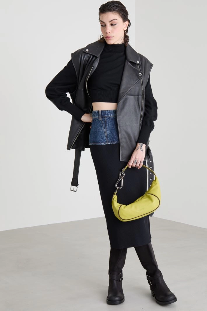 Denim and knit skirt - BLACK