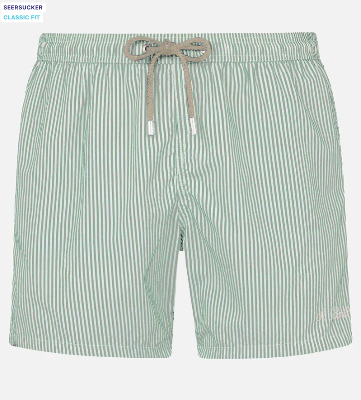 SEERSUCKER SAGE GREEN STRIPED CLASSIC LIGHT SWIM SHORTS PATMOS