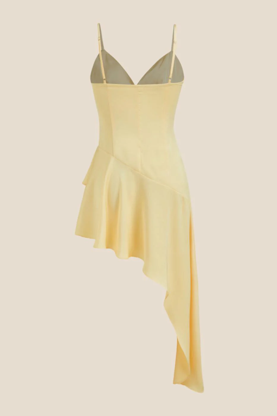 Straps Yellow V Neck Asymmetrical Ruffle Short Dress