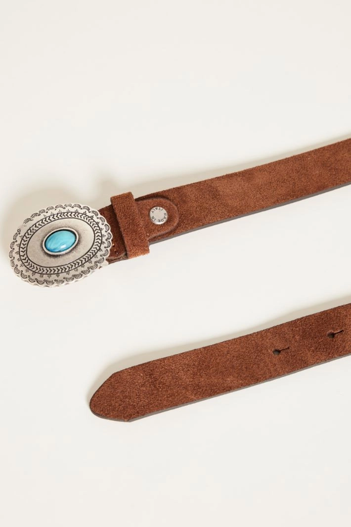 Suede belt with cabochon - BROWN