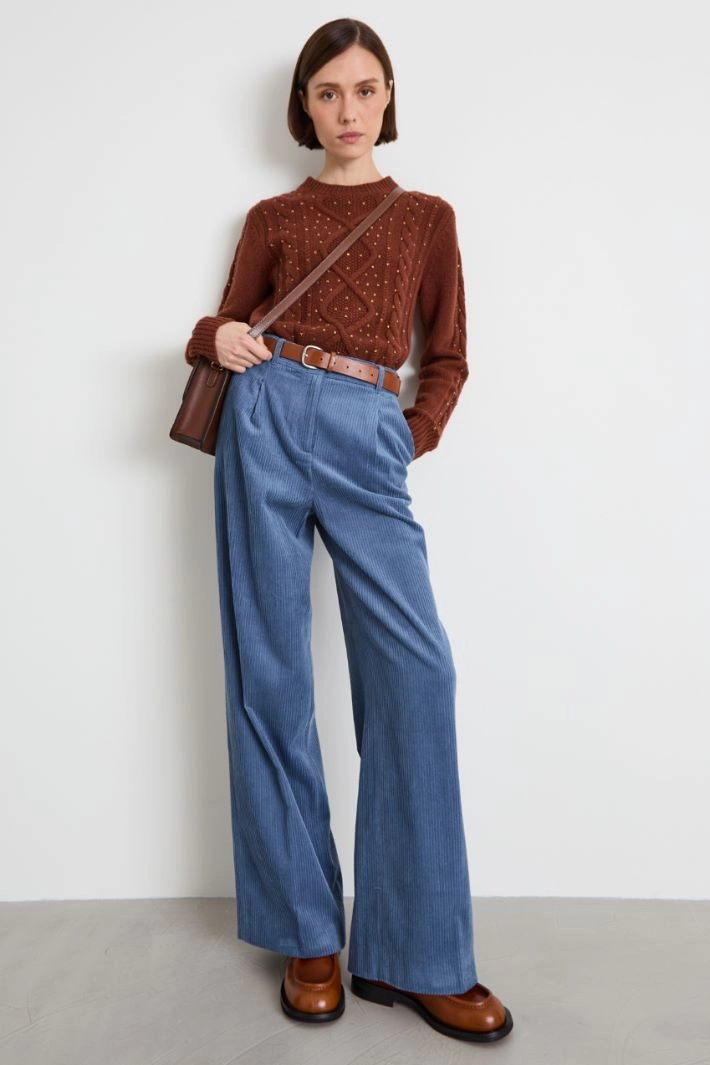 Wool and cashmere cable-knit jumper - BROWN