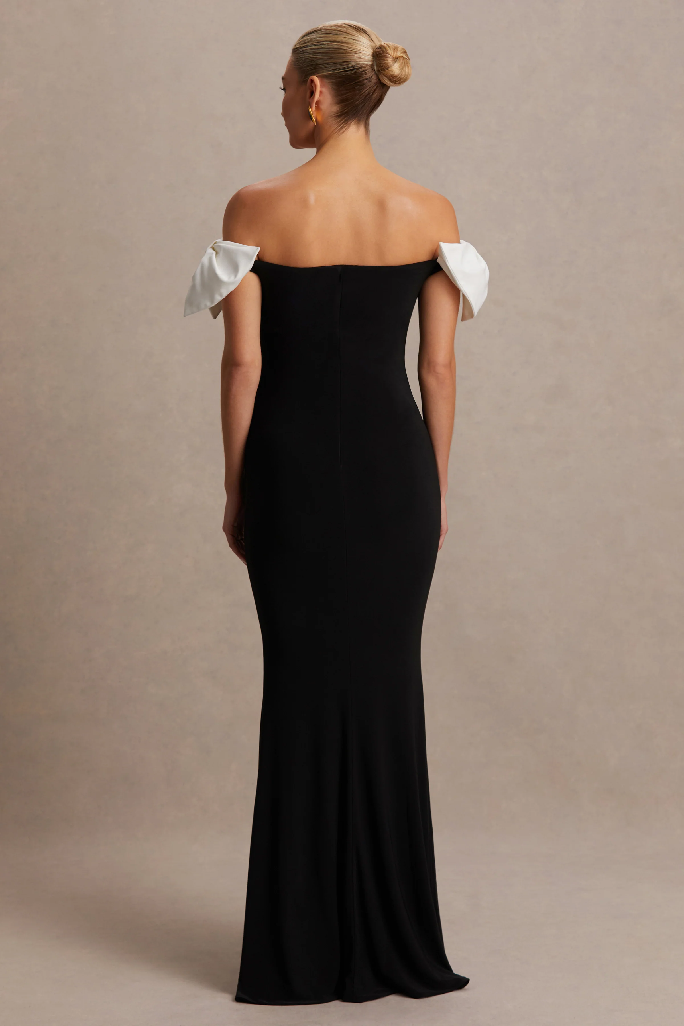 Didi | Black & White Bardot Bow Detail Maternity Maxi Dress