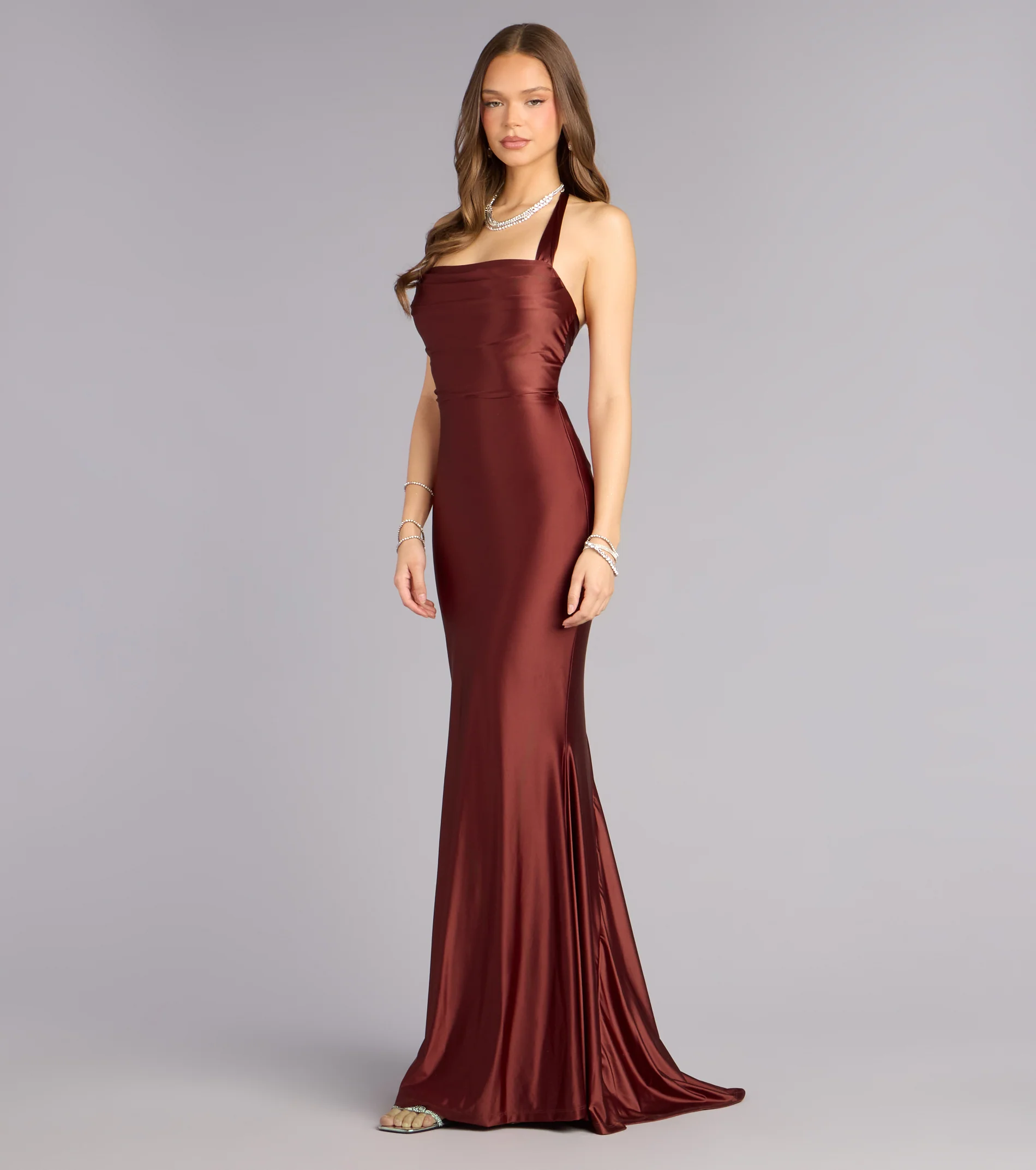 Jemma Halter Lace-Up Mermaid Dress