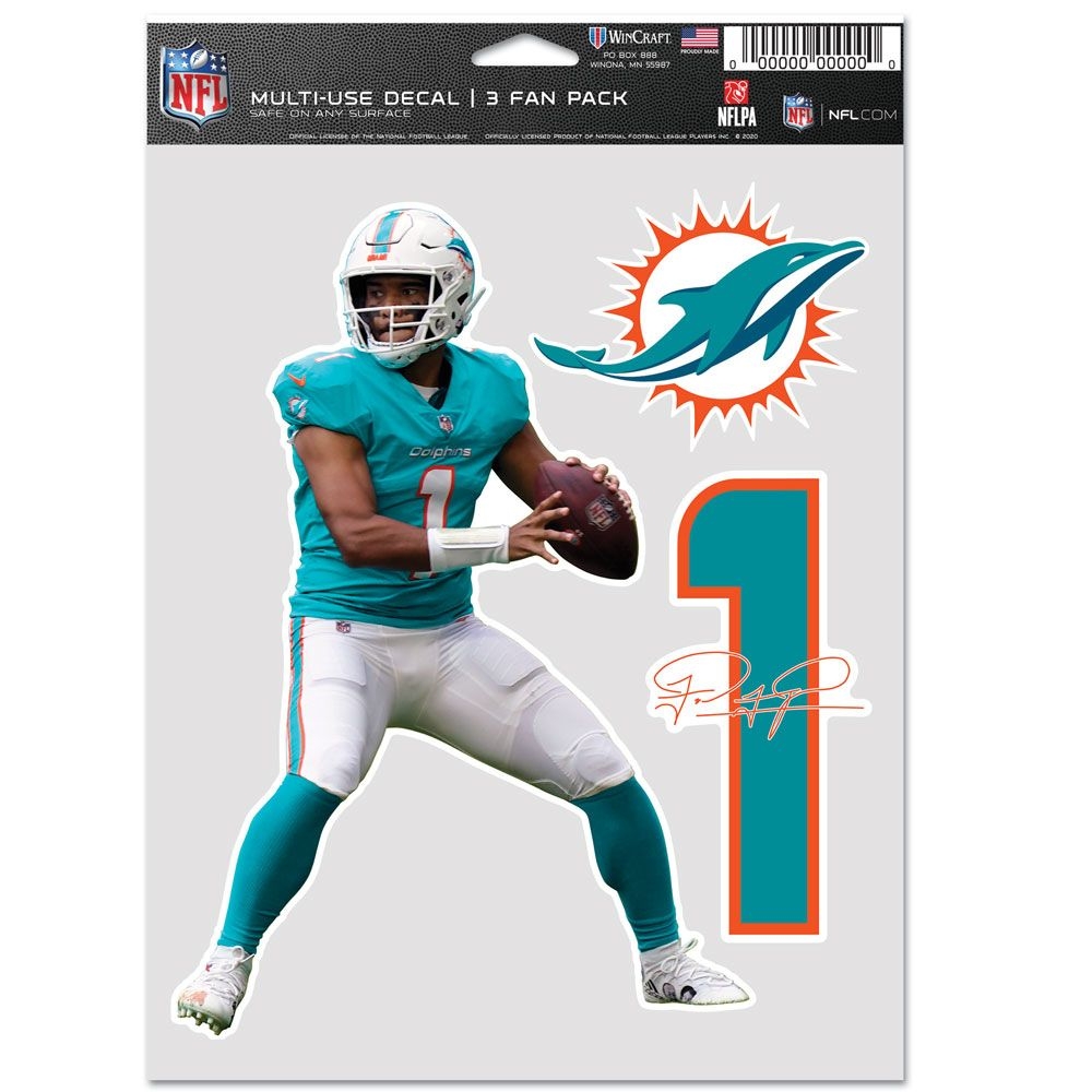 Tua Tagovailoa #1 Miami Dolphins Player NFL Decals Set (3 Pcs.)
