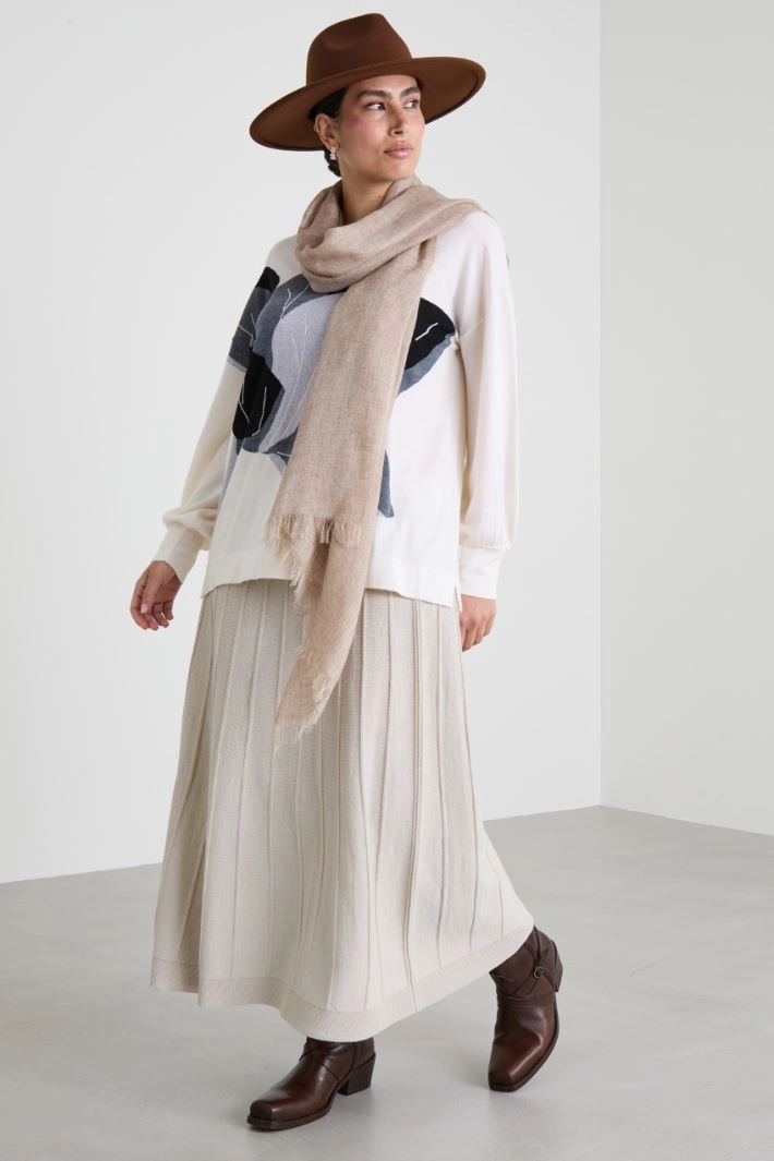 Wool sweater with inlay - CREAM