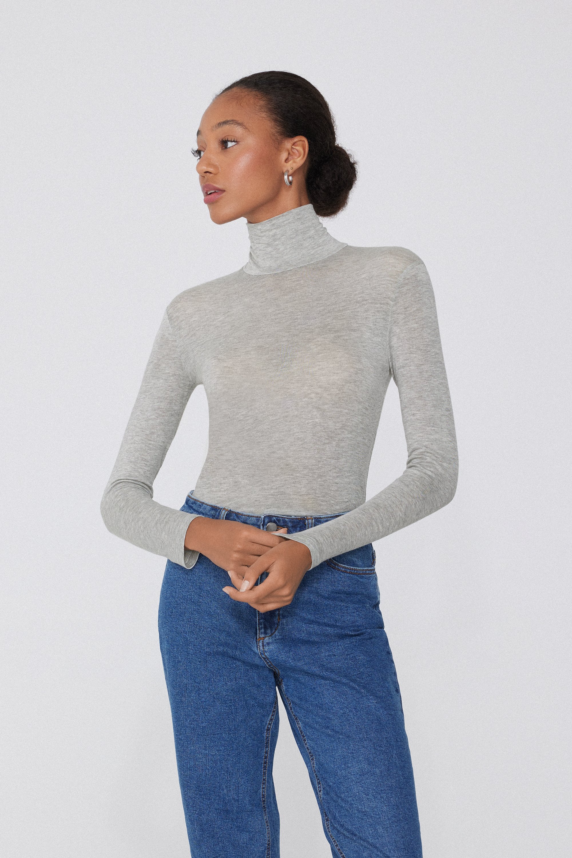 Lightweight Polo Neck Top with Merino Wool