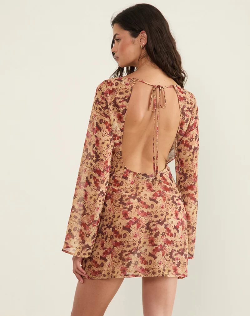 Jovia Mini Dress in Chiffon Rusty Flower