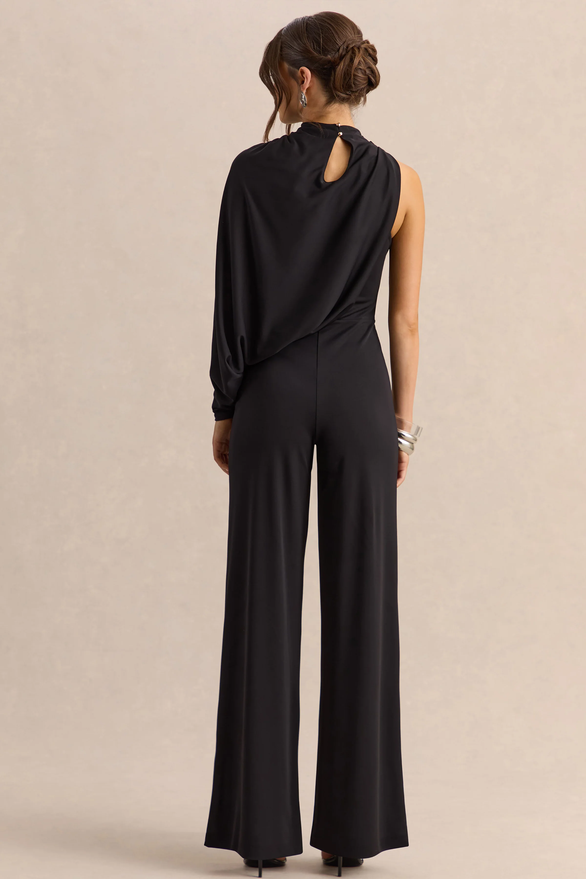Emoria | Black High-Neck Jumpsuit With One Long-Sleeve