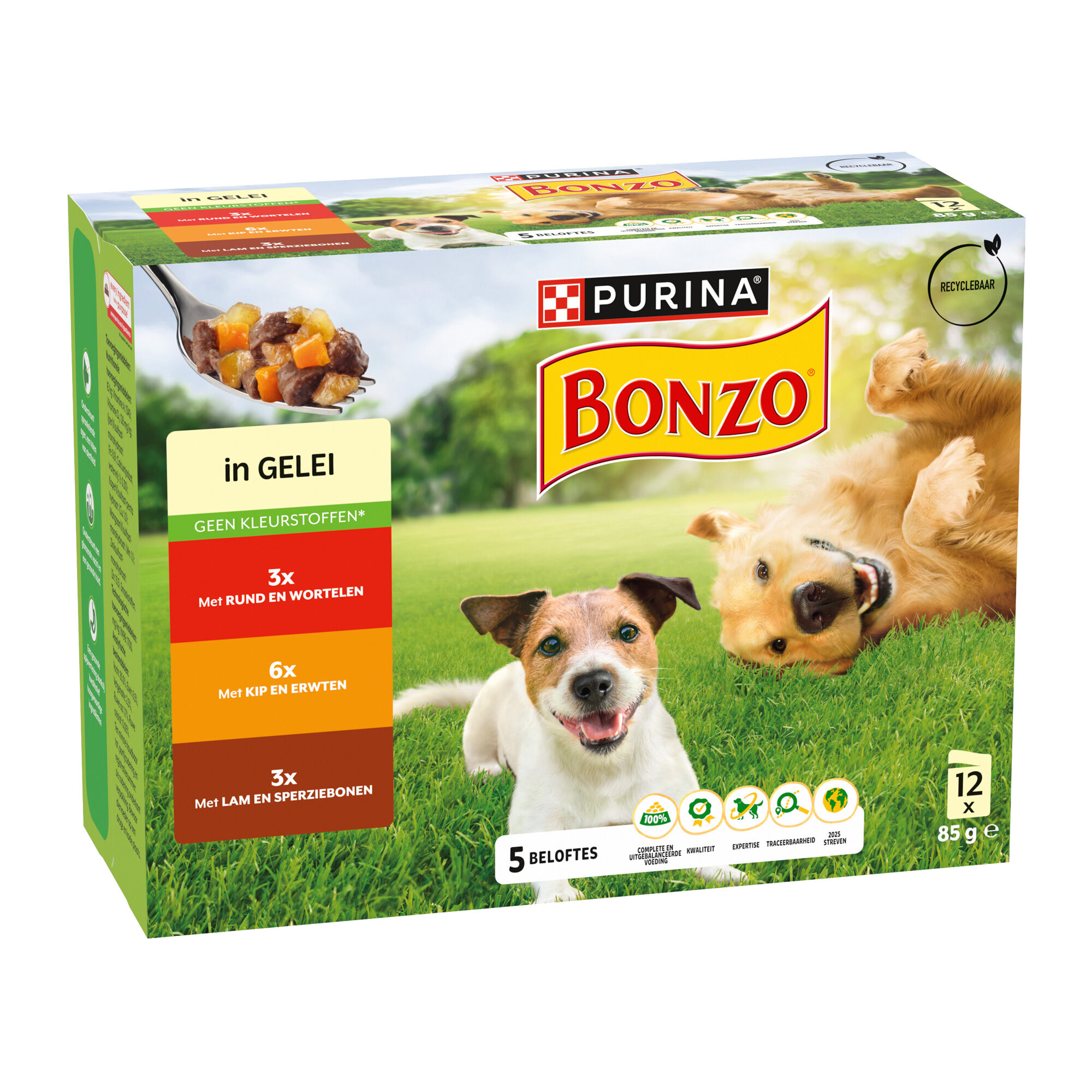 Bonzo Adult Wet Dog Food in Gravy – Beef, Chicken & Lamb – 12 x 85 g