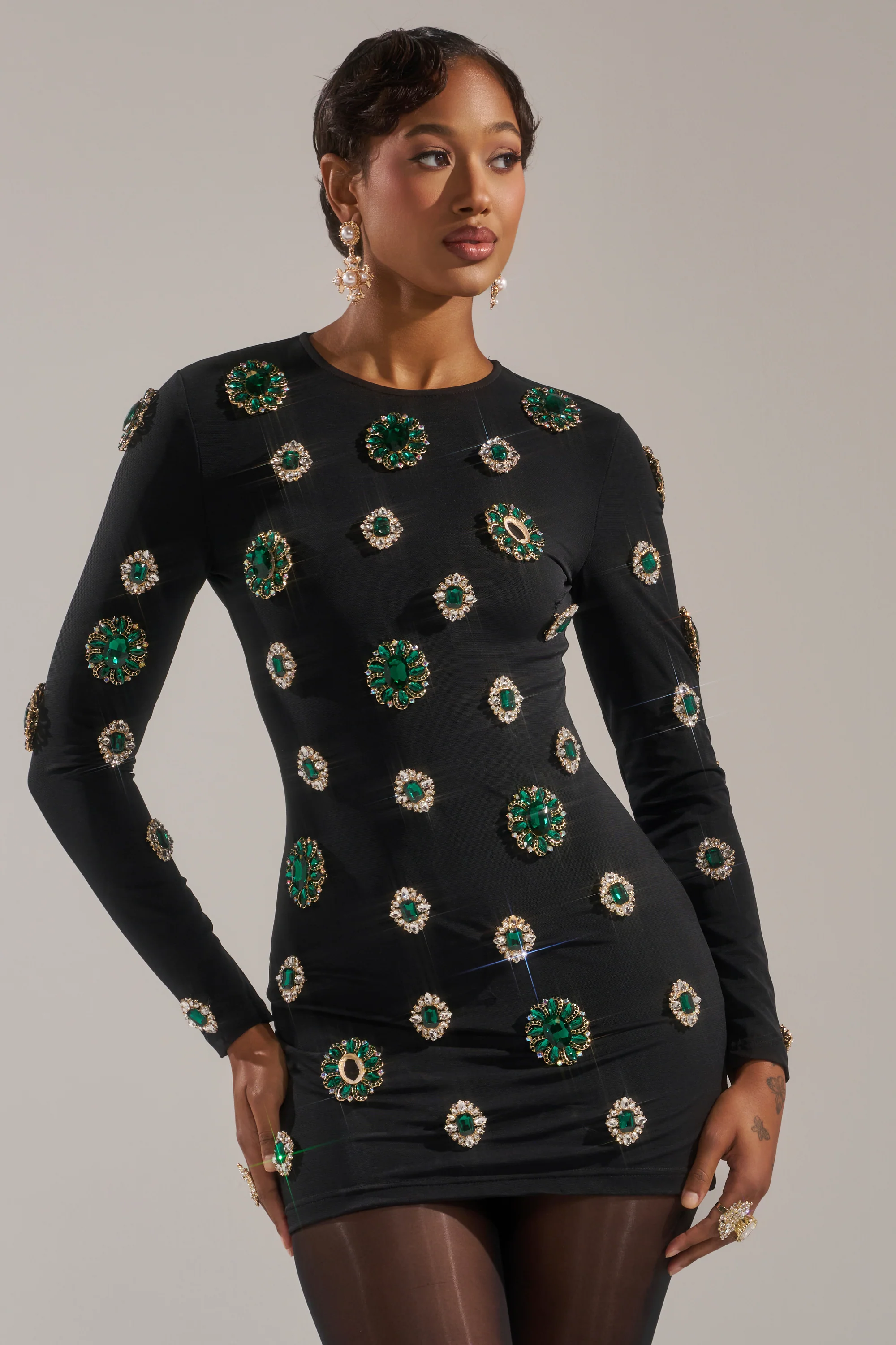 Bling Bling Mesh Mini Dress With Rhinestone Embellishments