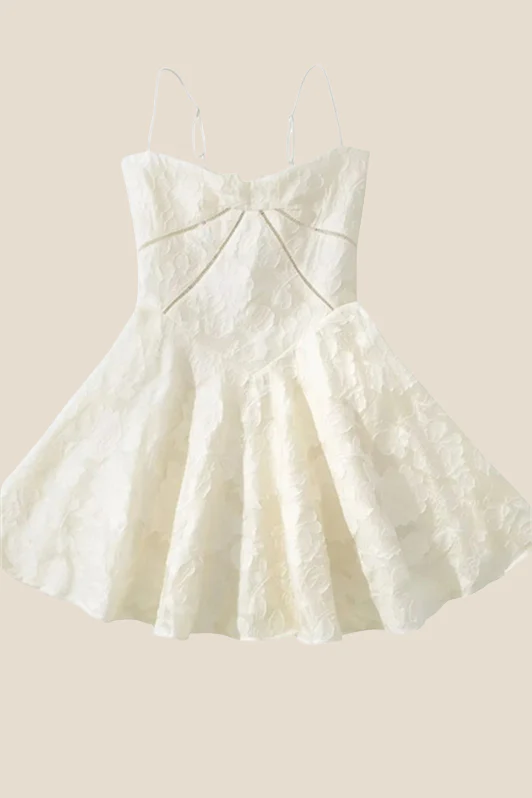 Spaghetti Straps Cream Floral A-line Short Dress