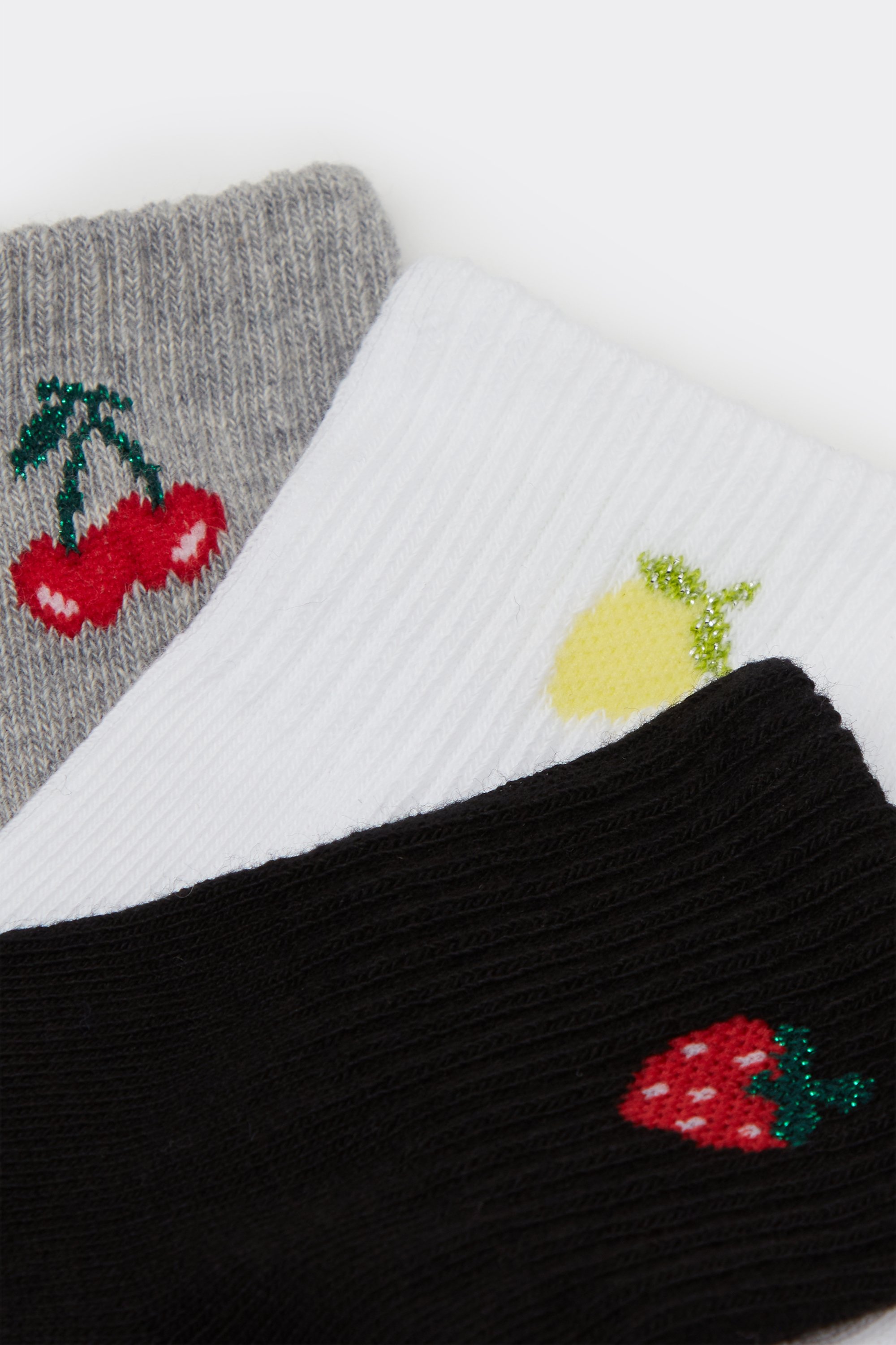 3 Pairs of Girls’ Short Cotton Sports Socks with Stripe