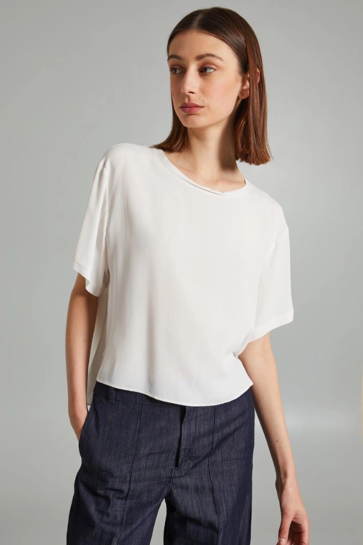 Boxy fit silk blend blouse - WHITE