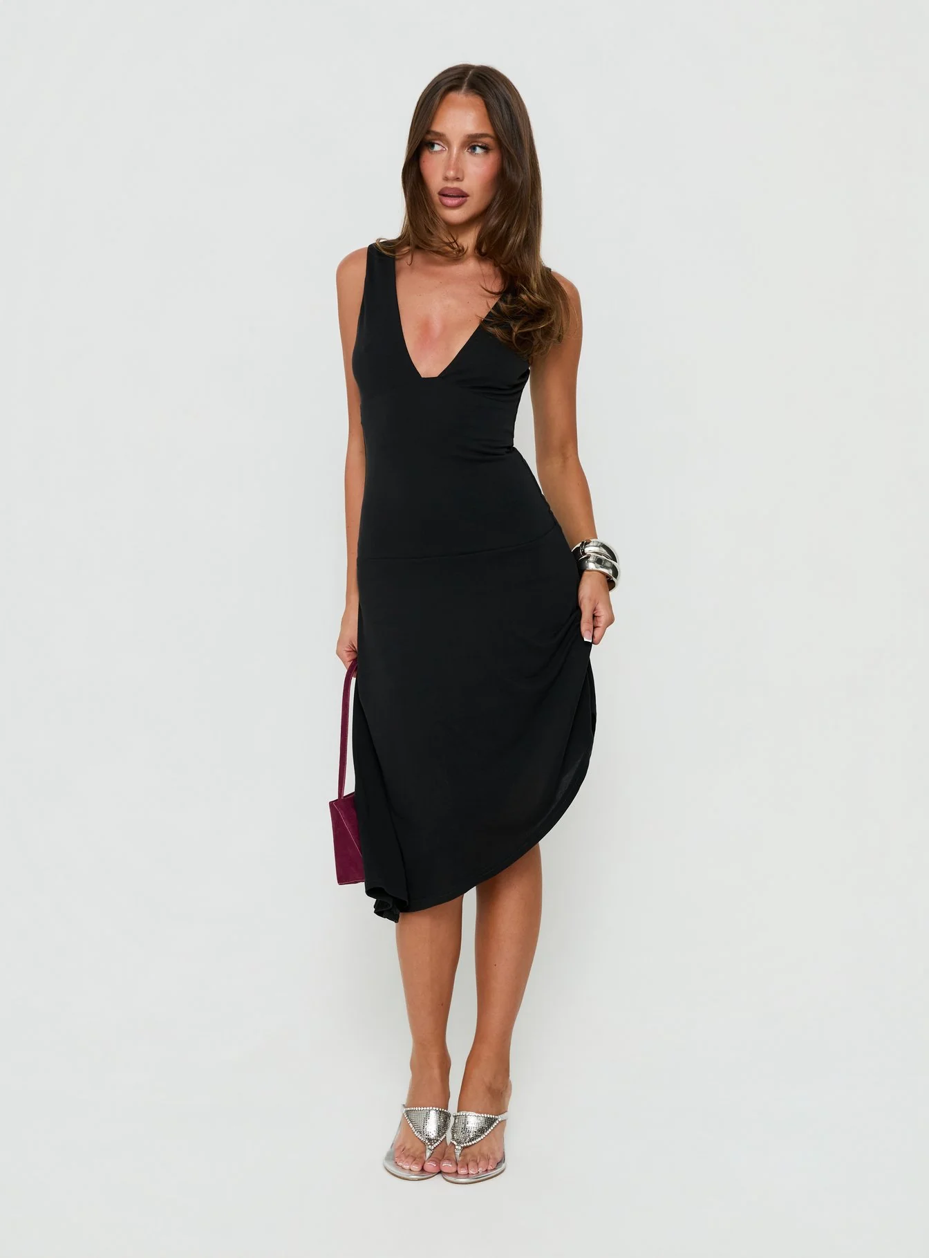 Jordunn Sleeveless Asymmetrical Midi Dress Charcoal