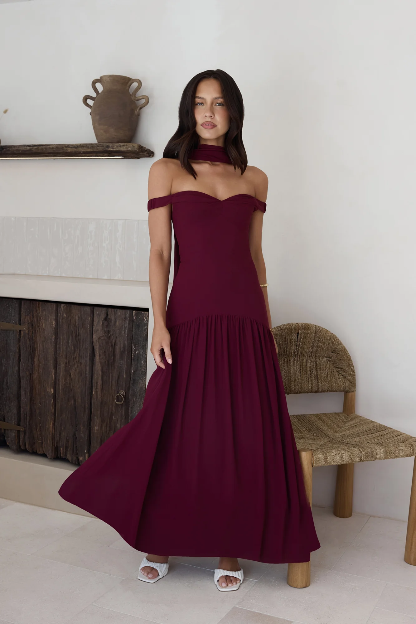 Sparkle Somewhere New Maxi Dress Wine